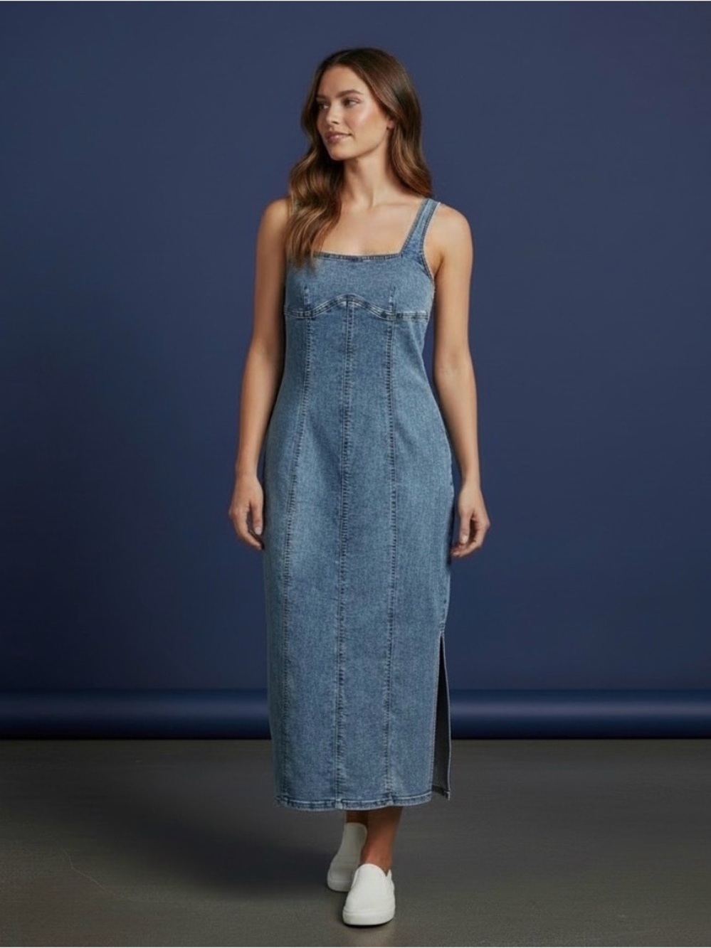 wild fable Blue Denim Maxi Jean Dress with Side Slit